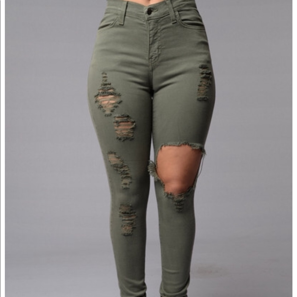 NWT Fashion nova olive green glistening jeans